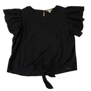 Boutique Brand Miami Black Shirt Ties in Front XL Eyelet Flutter Sleeves